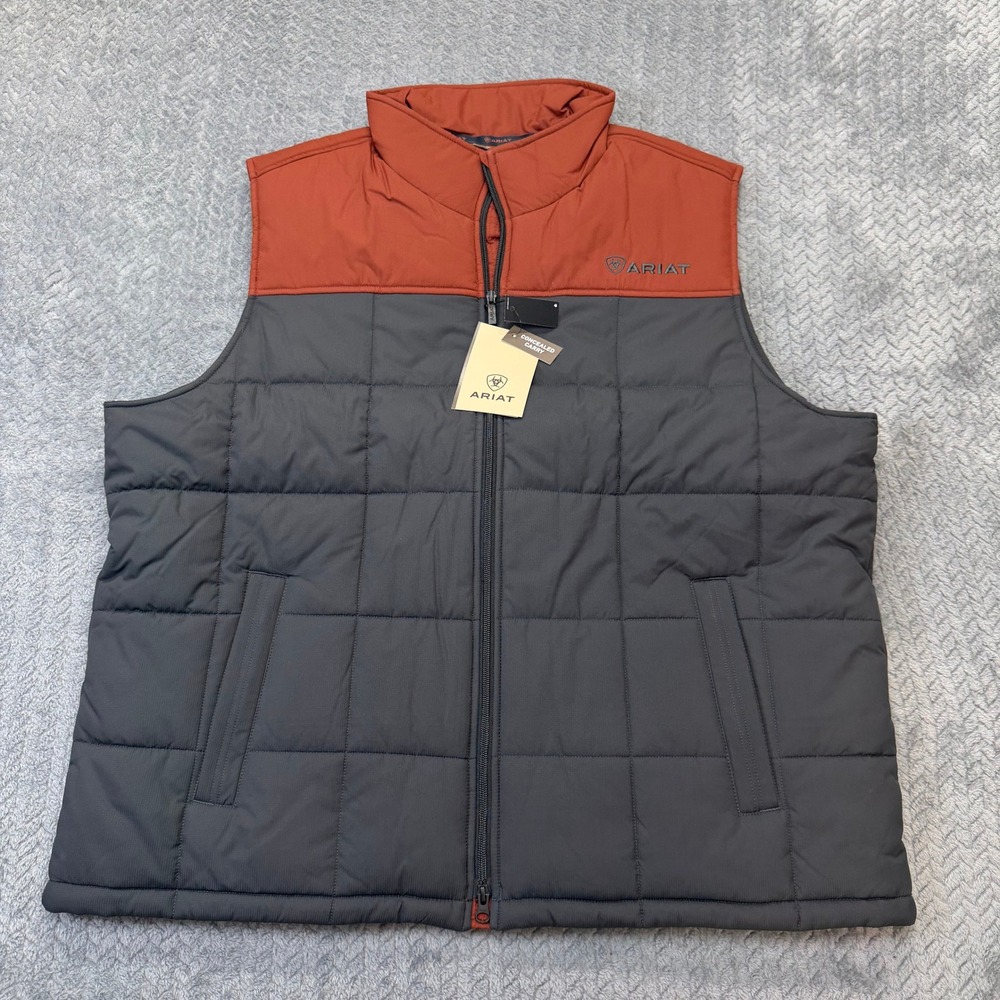 NWT Ariat Vest Mens XXL Quilted Puffer Burnt Orange Grey Concealed Carry Western
